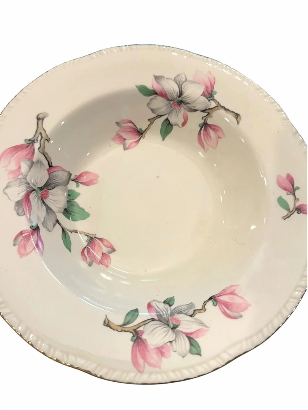 Homer Laughlin Pink Dogwood Blossom Soup Cereal Bowls Gold Rim Edge Set Of 6 VTG